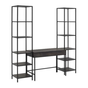 Add industrial chic to your home office with the Jacobsen 3pc Desk Set. The sleek desk is flanked by two narrow etageres