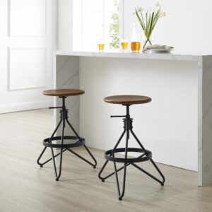 the Kalen 2pc Adjustable Swivel Stool Set is the epitome of industrial chic. Featuring all-metal adjustable bases and sturdy wood seats