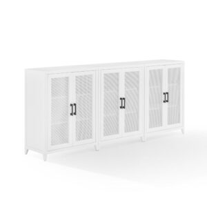 The Milo 3pc Media Storage Cabinet Set is a simple tv console with unique details. The large cabinet doors on this television stand feature beautiful poly-rattan mesh panels