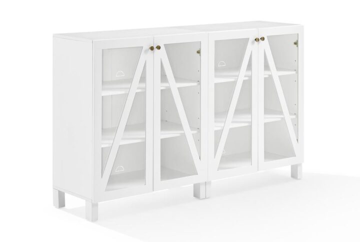 The Cassai 2pc Media Storage Cabinet Set delivers style to any room. Featuring adjustable shelves and cable management holes