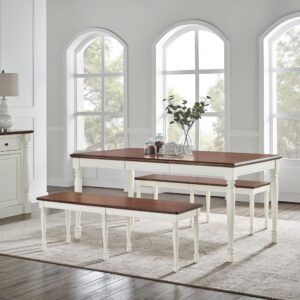 The traditional farm table gets an upgrade with the Shelby 3pc Dining Set. Classic turned legs and double x-back chairs