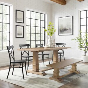 The Joanna 6pc Dining Set with Camille Chairs is where modern farmhouse style meets French industrial chic. Blending rustic wood and sturdy steel