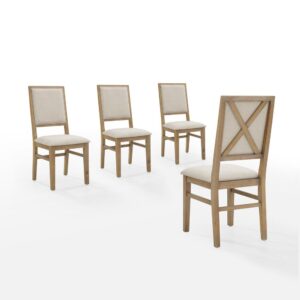 The rustic elegance of the Joanna 4-Piece Dining Chair Set adds farmhouse charm to your kitchen or dining room. Along with the upholstered back and seat