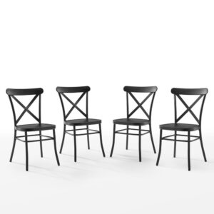 the Camille 4-Piece Chair Set is a refreshing take on café seating with an open X-back. These chairs are constructed of solid steel and pair beautifully with a variety of tables. The Camille chairs are stylish and versatile