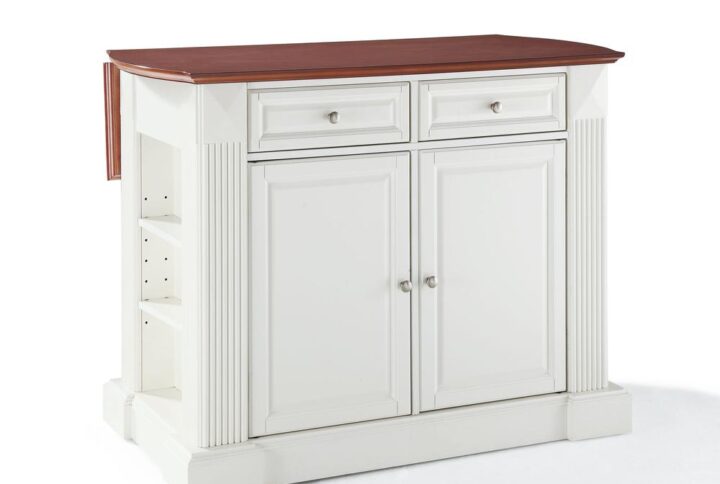 Add traditional elegance to your kitchen with the Coventry Kitchen Island. Raised panels and decorative carvings deliver high-end charm and elevate the design of this island. Two large cabinets open to adjustable shelving