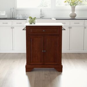 Save valuable space with the Lafayette Compact Kitchen Island. Featuring a large cabinet with an adjustable shelf