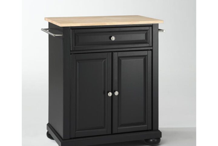 Save valuable space with the Alexandria Compact Kitchen Island. Featuring a large cabinet with an adjustable shelf