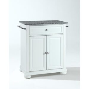 Save valuable space with the Alexandria Compact Kitchen Island. Featuring a large cabinet with an adjustable shelf