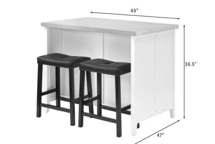 The Silvia Kitchen Island with Saddle Stools offers storage