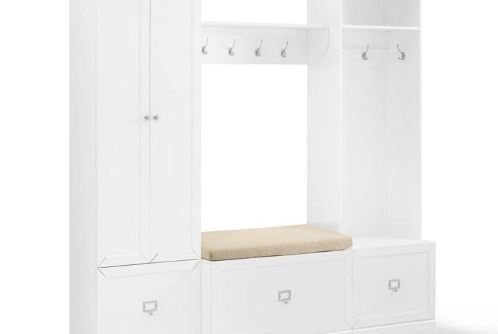 The Harper 4pc Entryway Set offers a great combination of storage solutions for your foyer or mudroom. The pantry closet provides adjustable and removable shelves