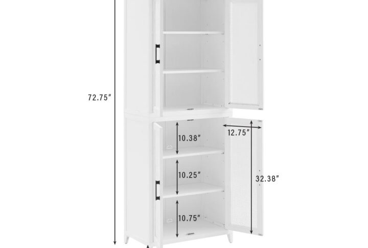 The Milo Tall Storage Pantry showcases a simple design with unique details. Each cabinet door features beautiful poly-rattan mesh panels which conceal adjustable and removable shelves. Comprised of two stackable pantries