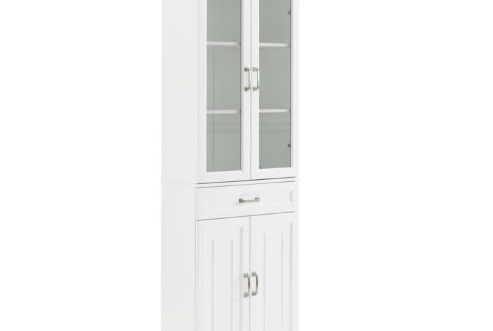 The Stanton Glass Door Pantry combines classic styling with the versatility of modular design. Featuring adjustable shelves in the lower and upper cabinets