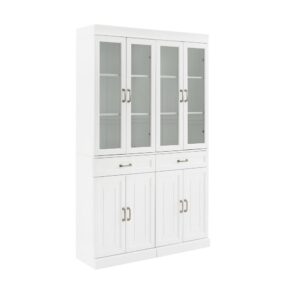 Create the look of a classic built-in china cabinet and buffet with the Stanton 2pc Glass Door Pantry Set. Each tall pantry features upper cabinets with tempered glass doors for displaying your best dishware or keepsakes