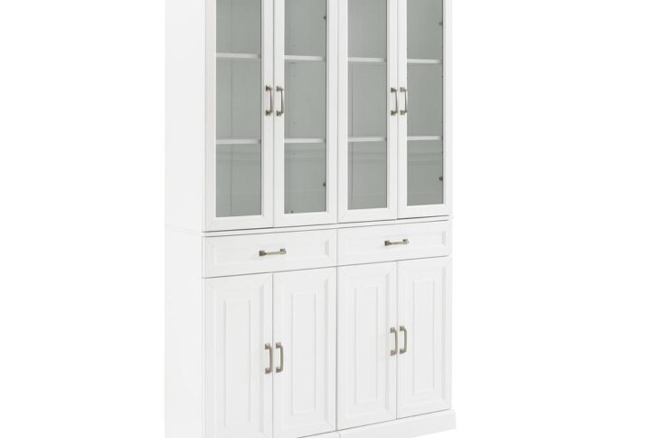 Create the look of a classic built-in china cabinet and buffet with the Stanton 2pc Glass Door Pantry Set. Each tall pantry features upper cabinets with tempered glass doors for displaying your best dishware or keepsakes