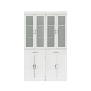 plus adjustable shelving for flexibility. The lower cabinets of each pantry also offer adjustable shelving that is concealed by panel doors. Both pantries have a full-extension storage drawer for smaller items. Keep any room in your home organized with the Stanton 2pc Glass Door Pantry Set.