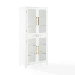 The Roarke Kitchen Pantry Storage Cabinet features beautiful glass doors that display everything from keepsakes and décor to your favorite books. With four adjustable glass shelves