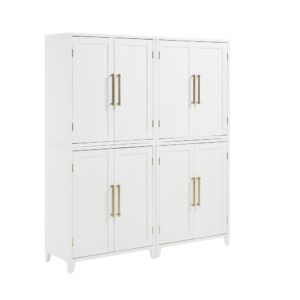 this set is great for home organization in the kitchen or living room. Two tall pantries create the look of built-in storage while maximizing floor space. Classic recessed-panel doors highlight beautiful bar hardware
