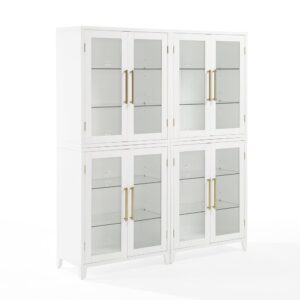 The Roarke 2pc Kitchen Pantry Storage Cabinet Set features beautiful glass doors that display everything from keepsakes and décor to your favorite books. With four adjustable glass shelves in each display cabinet