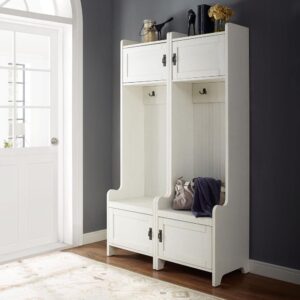 the Fremont 2pc Entryway Set offers classic everyday storage. Each hall tree has two double hooks for hanging coats