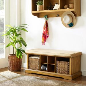 Organize your entryway with a sophisticated bench set that’s built to last. This cubby bench has several slots for storing shoes and other small items