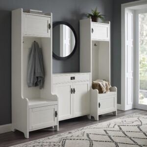 Craft the ultimate landing zone in your foyer or mudroom with the Fremont 3pc Entryway Set. The included accent cabinet features an adjustable shelf and a full-extension drawer on ball-bearing glides
