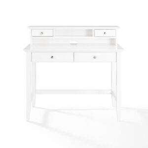 this desk set packs in function with a large writing surface and storage galore. The desk features two large drawers
