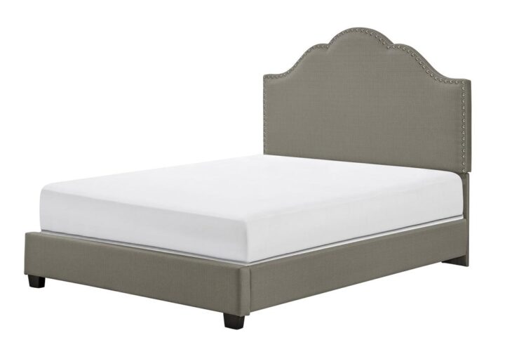 Revel in relaxation with the Preston Bedset. The scalloped edge shape of the headboard is highlighted with nickel or antique brass trim. Choose charcoal