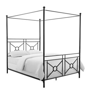 Expect sweet dreams in the Montgomery canopy bed.  Forged from thick iron bars in the traditional “captured circle” design
