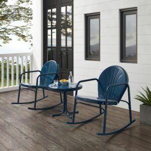 Relax and rock away with the retro-inspired Griffith 3pc Rocking Chair Set. Made from sturdy powder-coated steel