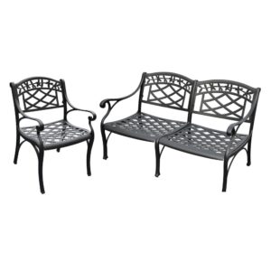this set is made from sturdy cast-aluminum and has a powder-coated finish. The wide