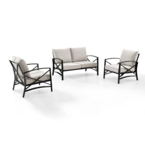 Gather together for a relaxing time outdoors with the Kaplan 3pc Conversation Set. Comprised of a loveseat and two armchairs