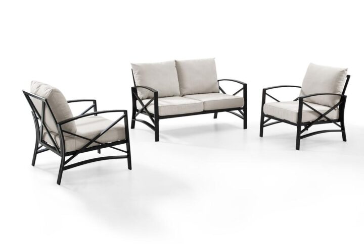 Gather together for a relaxing time outdoors with the Kaplan 3pc Conversation Set. Comprised of a loveseat and two armchairs