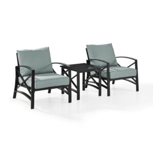 Settle in for a relaxing chat with the Kaplan 3pc Outdoor Chair Set. Comprised of two armchairs and an outdoor side table