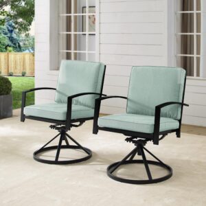 Outdoor dining is fashionable and fun with the Kaplan 2pc Swivel Dining Chair Set. The weather-resistant steel provides a sturdy framework for the 360-degree swivel base