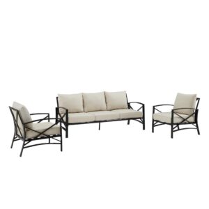 Gather together for a relaxing time outdoors with the Kaplan 3pc Sofa Set. Comprised of a sofa and two armchairs