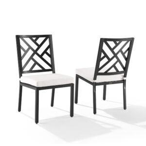 Kick outdoor dining up a notch with the Locke 2pc Dining Chair Set. Featuring a classic Chippendale back and removable seat cushion