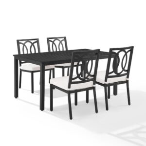 Dine in sophistication with the Chambers 5pc Dining Set. Each patio chair is made from weather-resistant steel and features an elegant back with an interlocking oval design