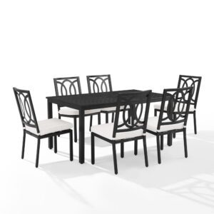 Dine in sophistication with the Chambers 7pc Dining Set. Each patio chair is made from weather-resistant steel and features an elegant back with an interlocking oval design