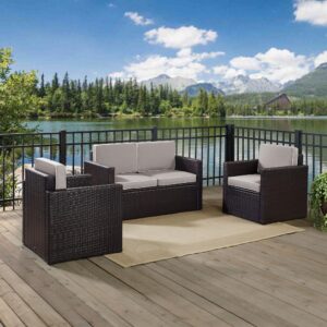 this seating set provides lasting comfort. Both the loveseat and chairs feature moisture-resistant cushions and deep seating perfect for relaxing in the summer sun. Whether your lounging solo or chatting with a friend