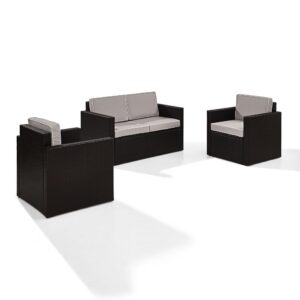 Lounge in style with the Palm Harbor 3pc Conversation Set. Crafted with all-weather resin wicker over durable steel frames