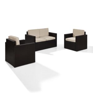 Lounge in style with the Palm Harbor 3pc Conversation Set. Crafted with all-weather resin wicker over durable steel frames