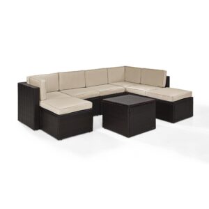 Enjoy entertaining outside with the Palm Harbor 8pc Sectional Set. Crafted with all-weather resin wicker woven over durable steel frames