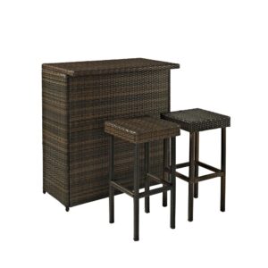Host your next outdoor happy hour with the Palm Harbor 3pc Bar Set. With all-weather resin wicker over a powder-coated steel frame