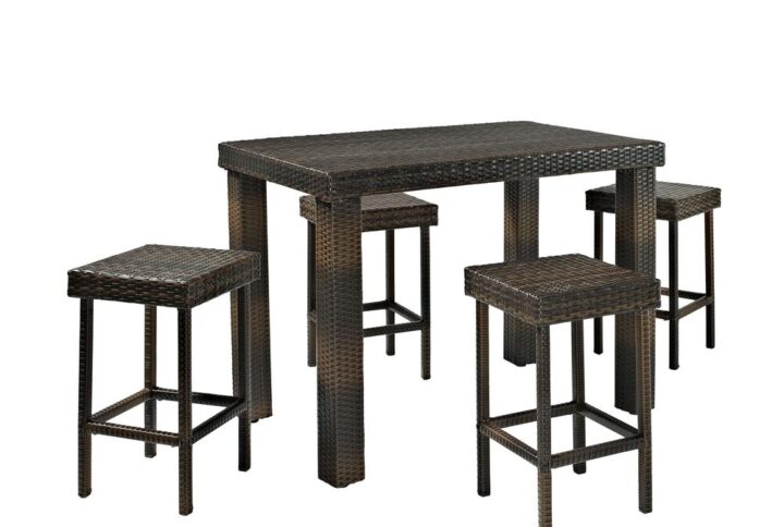 Make outdoor dining feel like a vacation retreat with the all-weather wicker Palm Harbor 5pc Counter Height Dining Set. With intricately woven wicker over durable steel frames