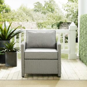 the Bradenton Armchair fits the bill. The sturdy steel frame is wrapped in beautiful all-weather wicker and topped with moisture-resistant cushions. With gently arched arms and deep seating