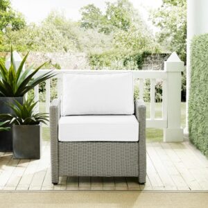 the Bradenton Armchair fits the bill. The sturdy steel frame is wrapped in beautiful all-weather wicker with gently arched arms for comfort. Enjoy the look of bright white outdoor cushions worry-free. Featuring a thick cushion covered in high-quality Sunbrella fabric