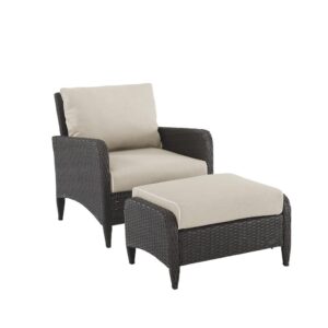 Relax and unwind with the Kiawah 2pc Outdoor Chair Set. Enjoy the deep seating and plush piped cushions of the chair