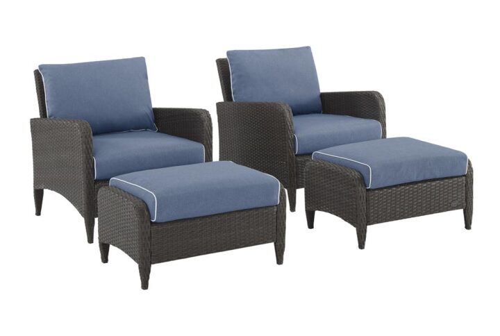 Relax and unwind with the Kiawah 4pc Outdoor Chair Set. You and a friend will enjoy the deep seating and plush piped cushions of the chairs