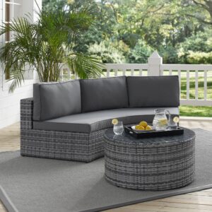 The Catalina 2pc Sectional Set transforms any outdoor space into the ultimate backyard retreat. The modular sofa and round coffee table feature all-weather resin wicker woven over durable powder-coated steel frames. Plush