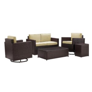 Lounge in style with the Palm Harbor 5pc Conversation Set. Crafted with all-weather resin wicker over durable steel frames